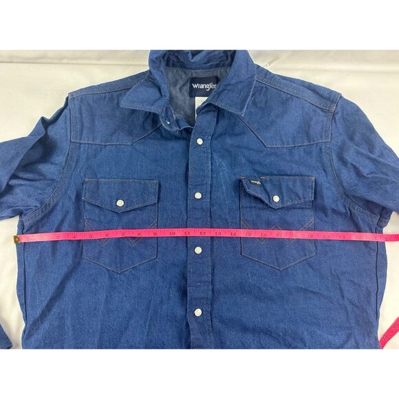 Vintage Wrangler Shirt Mens 16 1/2 33 Denim Pearl Snap Denim Jean Western Rodeo - Picture 8 of 8